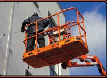Operative cleaning cladding from an orange cherry picker